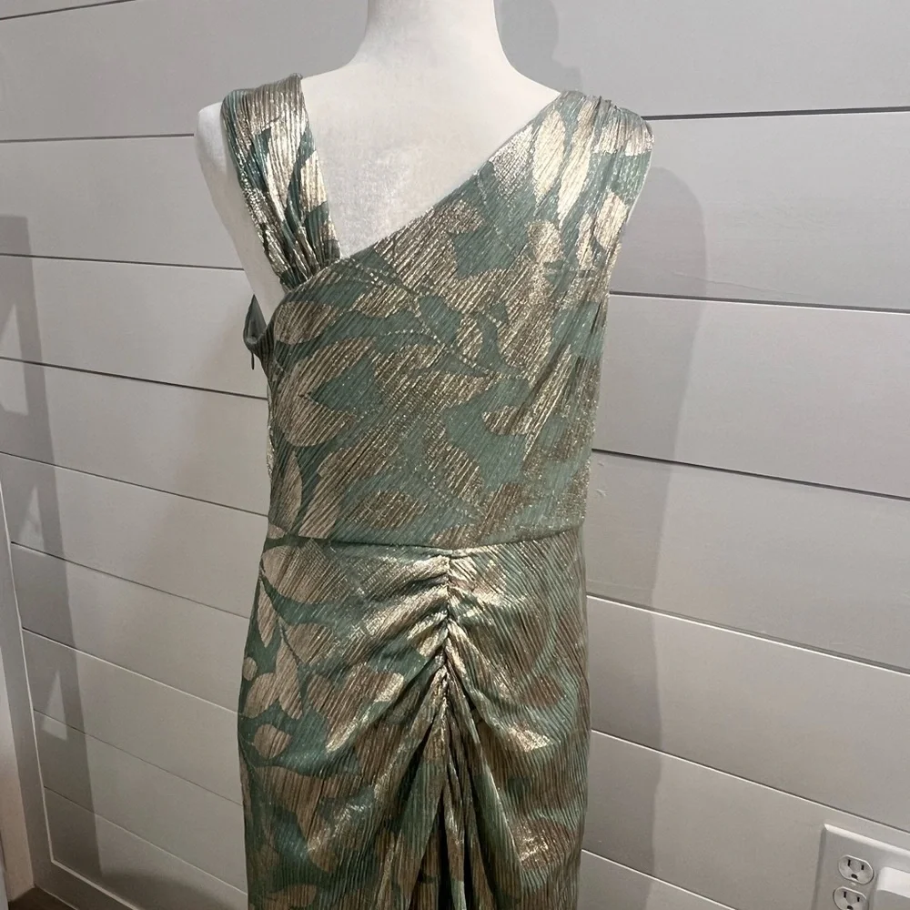 Adrianna Papell One Shoulder Green and Gold Dress - Picture 5 of 9